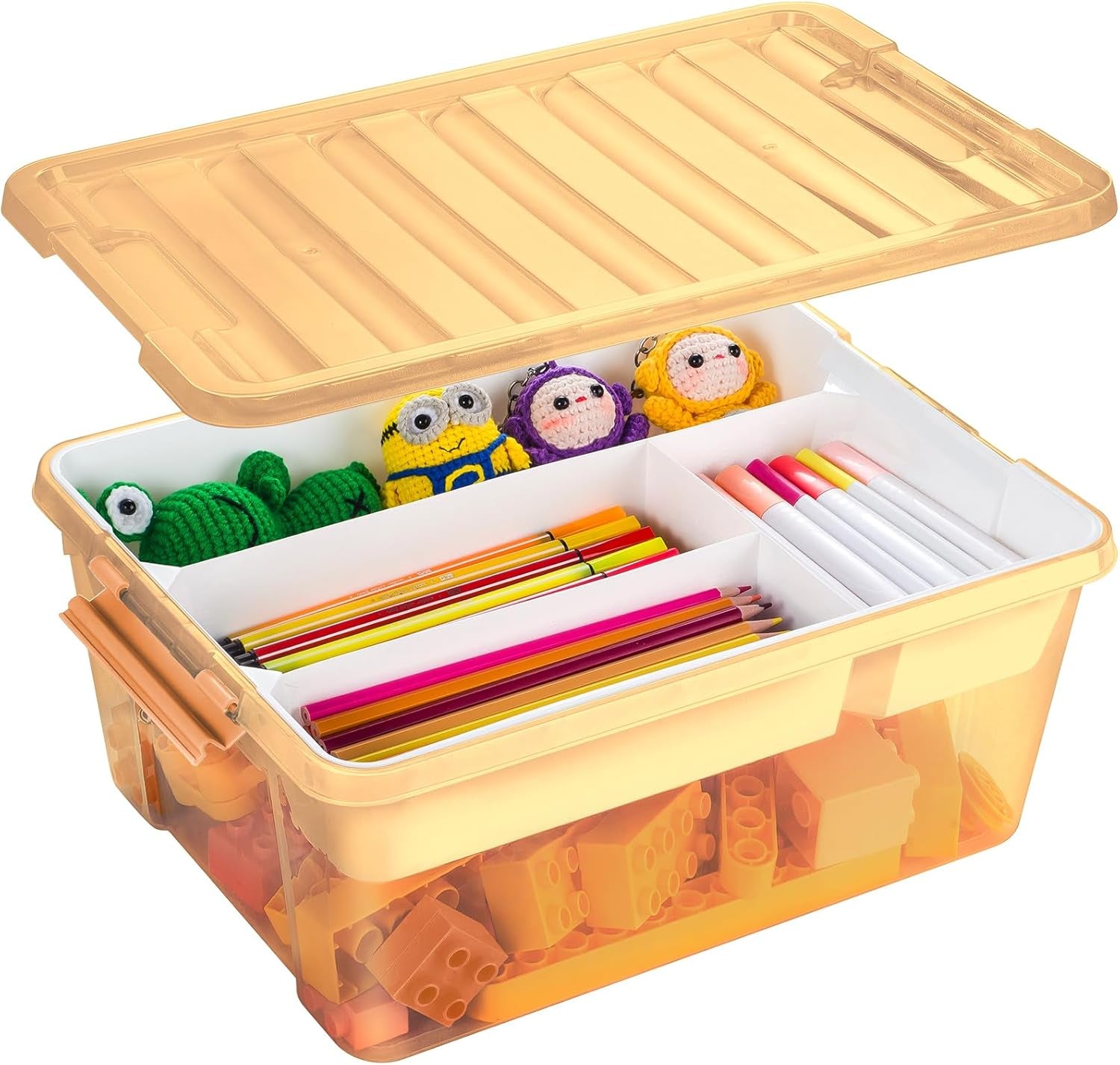 Plastic Storage Box with Removable Tray Caddy, Clear Art Supply Craft Organizers and Storage Bin, Playroom Container Organizer with Lid for Lego, Bead, Crayon, Tool, Sewing, Playdoh, Toy