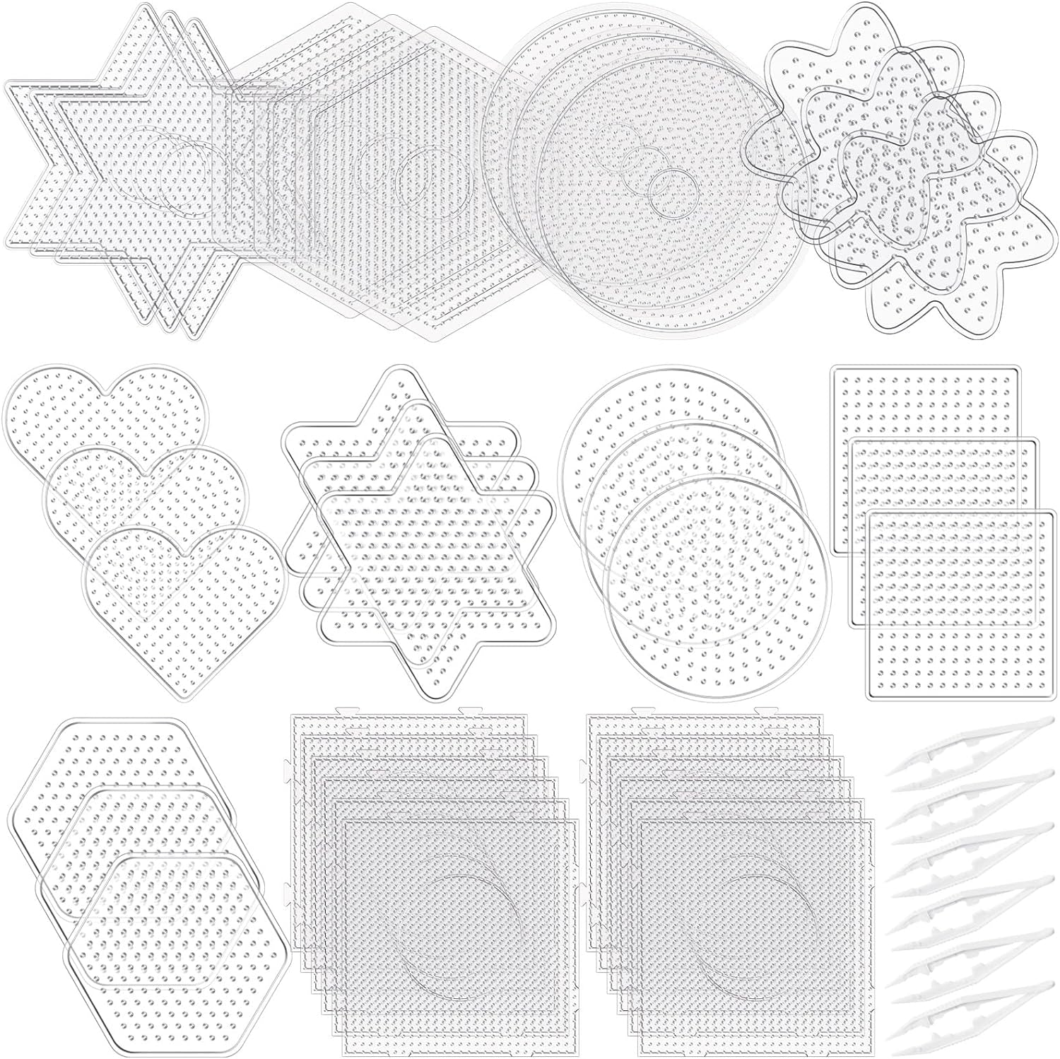 5 Mm Fuse Beads Pegboards Plastic Fuse Bead Boards Large Clear Pegboards Kits Template Beading Supplies for Craft Beads Fuse Bead Pegboards Projects, 10 Different Shapes (45 Pcs)