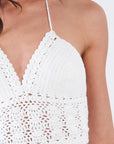 White Self-Tie Halter Neck Crochet Two Piece Swimsuit - OS