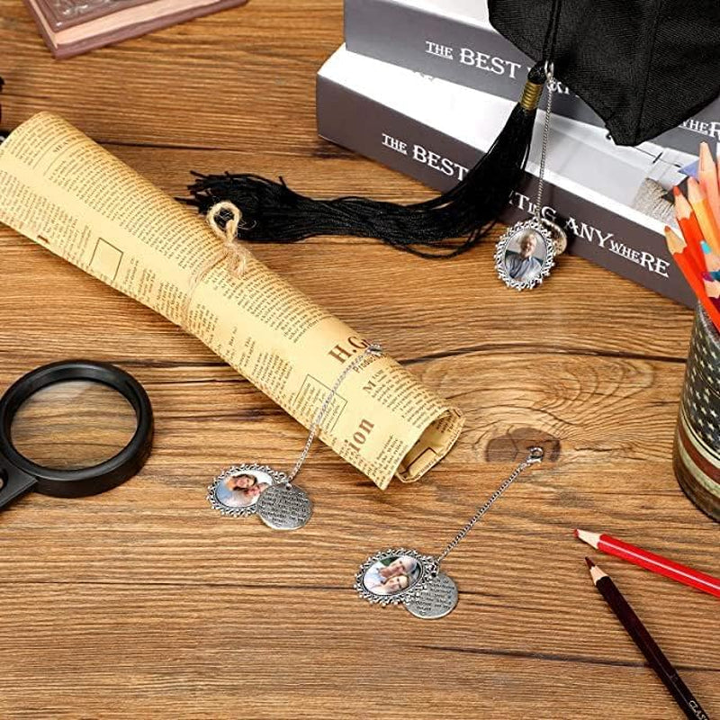 Graduation Memorial Photo Charm, Tassel Memorial Charm Graduation Decorations Class of 2024, DIY Memory Mortarboard Pendants for Graduation Cap