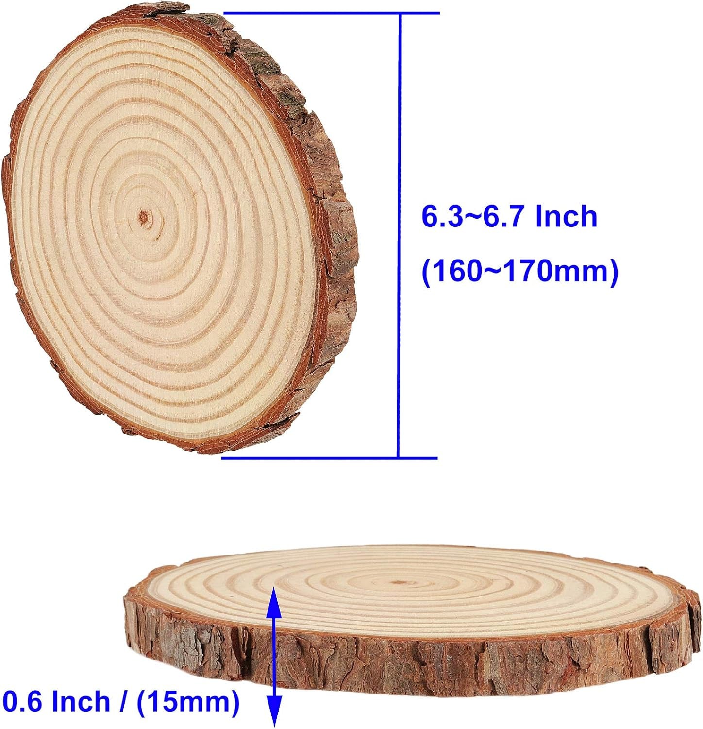 12 Pcs 6-7 Inch Wood Slices for Crafts, Unfinished Wood Rounds with Bark, round Wooden Discs Circles for Christmas Ornaments Wedding Rustic Decoration DIY Handcrafts Arts