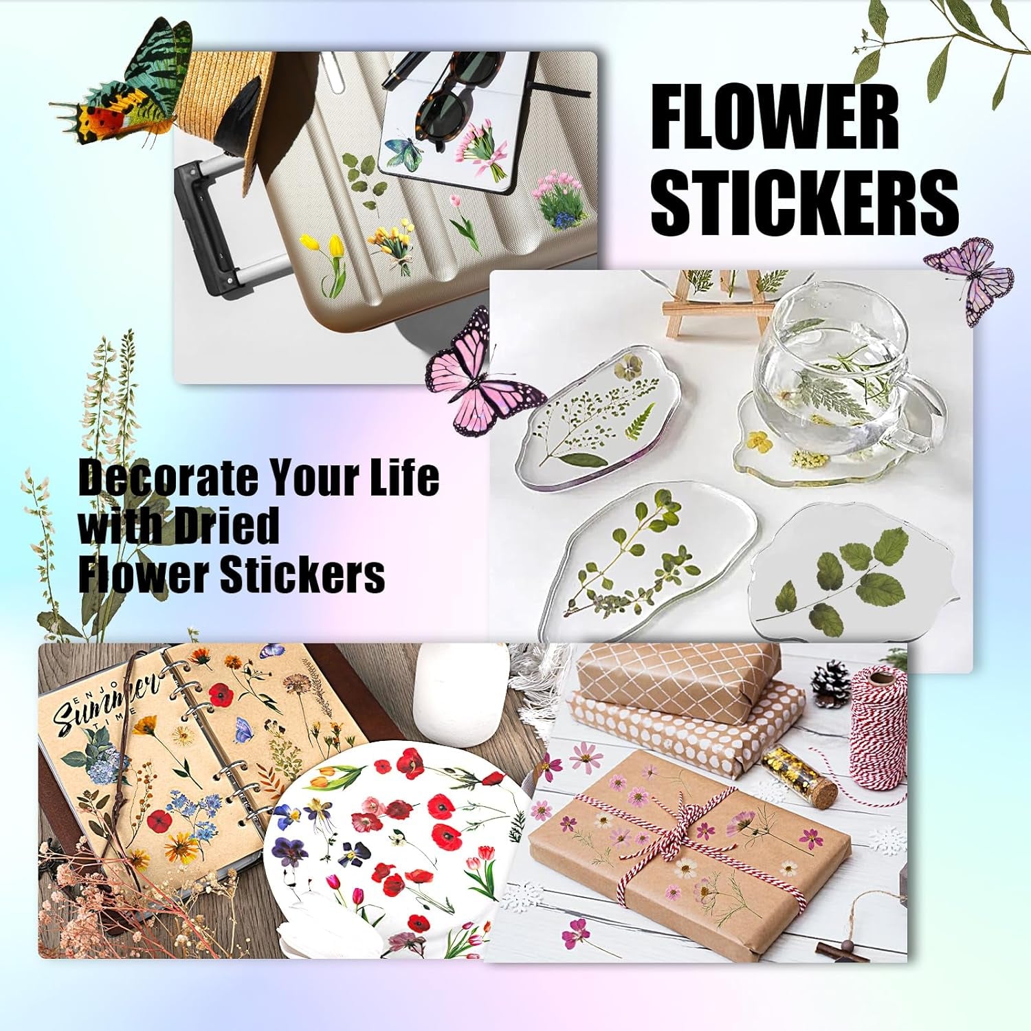 Flower Stickers for Scrapbooking(590 Pieces, 48 Sheets),Decorative Floral Stickers, Small Flower Stickers for Adults, Pressed Flower Stickers Pack, Colorful Wildflower Stickers for Scrapbooking