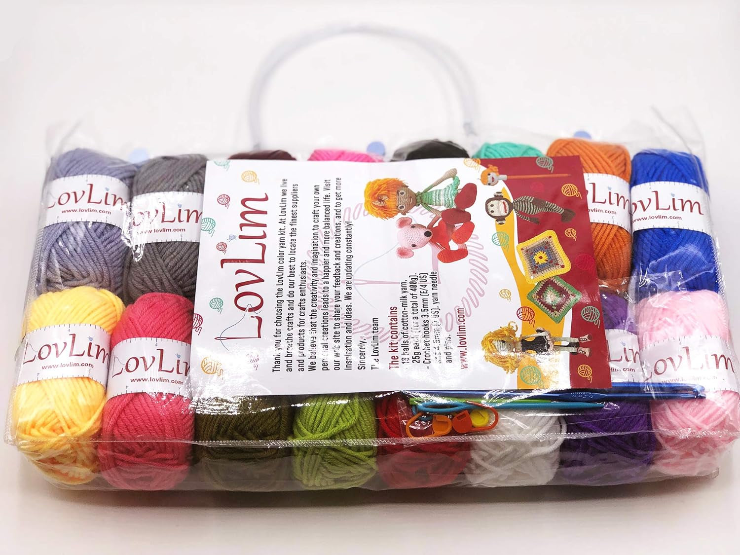 Crochet Yarn Kit, 16 Soft Cotton Yarn Skeins,1000+ Yards, for Crochet and Knitting, Free Crochet/Amigurumi Patterns, Craft DK Yarn Perfect Starter Kit