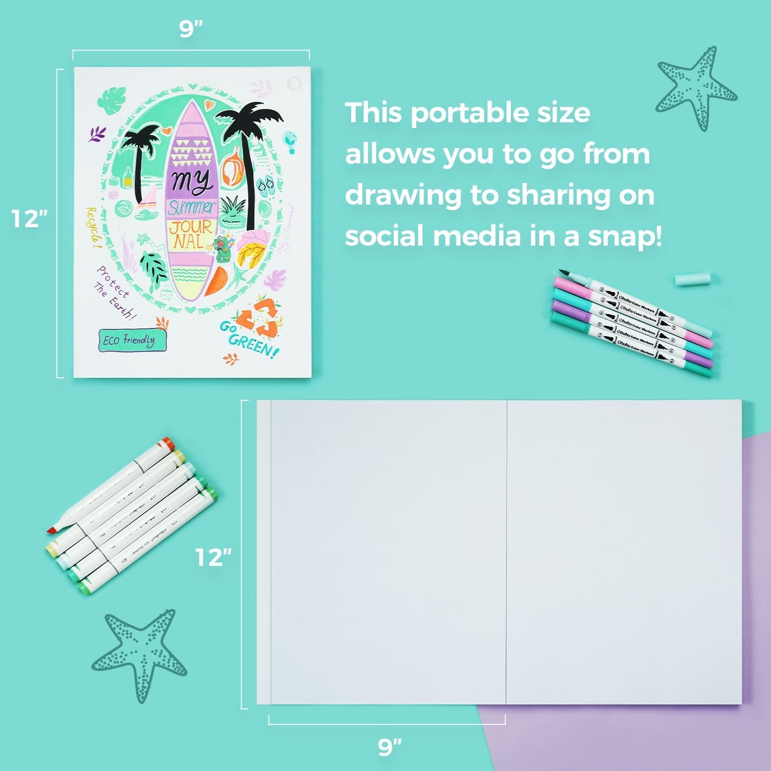 Double Sided Marker Pad Art Sketchbook Bleedproof - 9&quot;X12&quot; Large Paper Size - 90LB/150GSM Smooth Drawing Paper - 60 Sheets/120 Pages, Glue-Bound Sketching Book for Alcohol Markers Christmas Gift