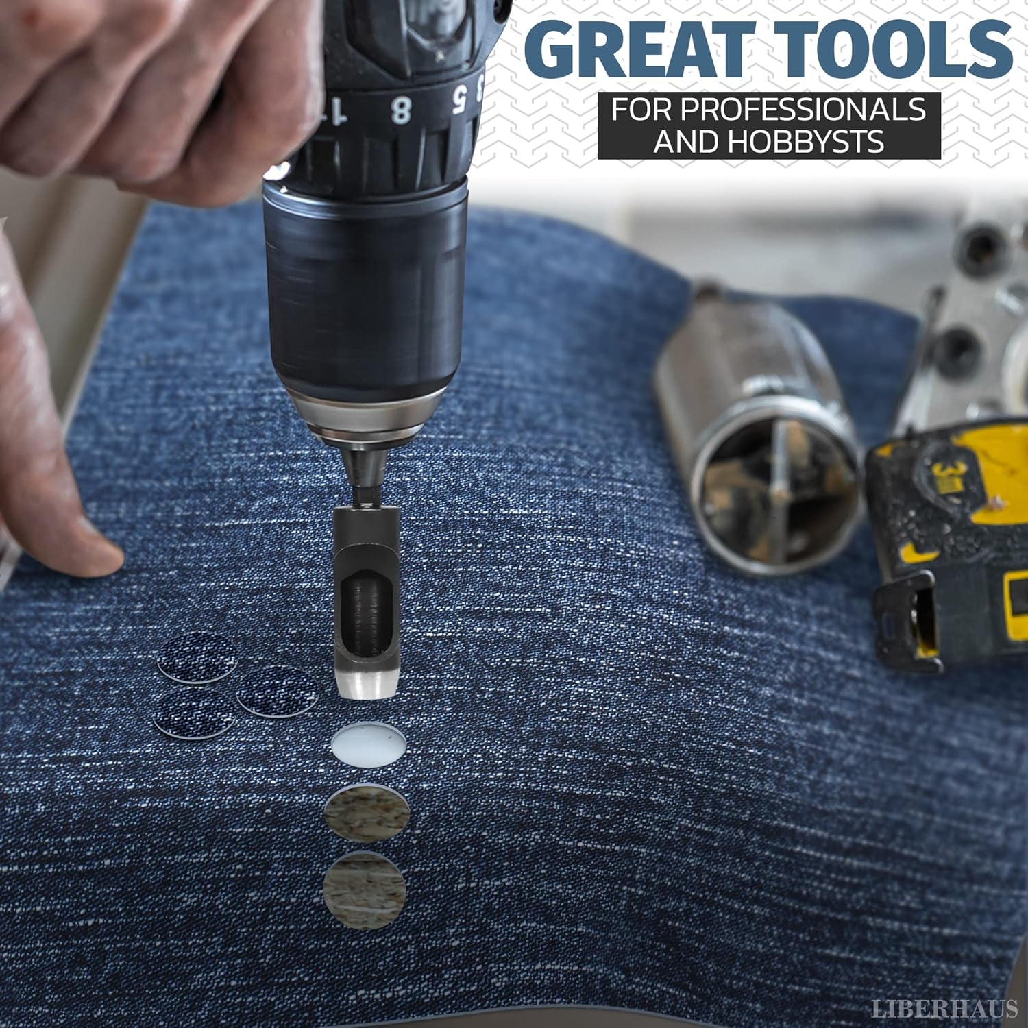 6Pcs Leather Hole Punch Tool - Hollow Punch Set Hex Shank Drill Bits Flexible Drill Bit Extension Hex Shank Drill Bit Set 3/16" 1/4" 5/16" 3/8" 7/16" 1/2" Non-Slip Fit Leather Hole Punches Set