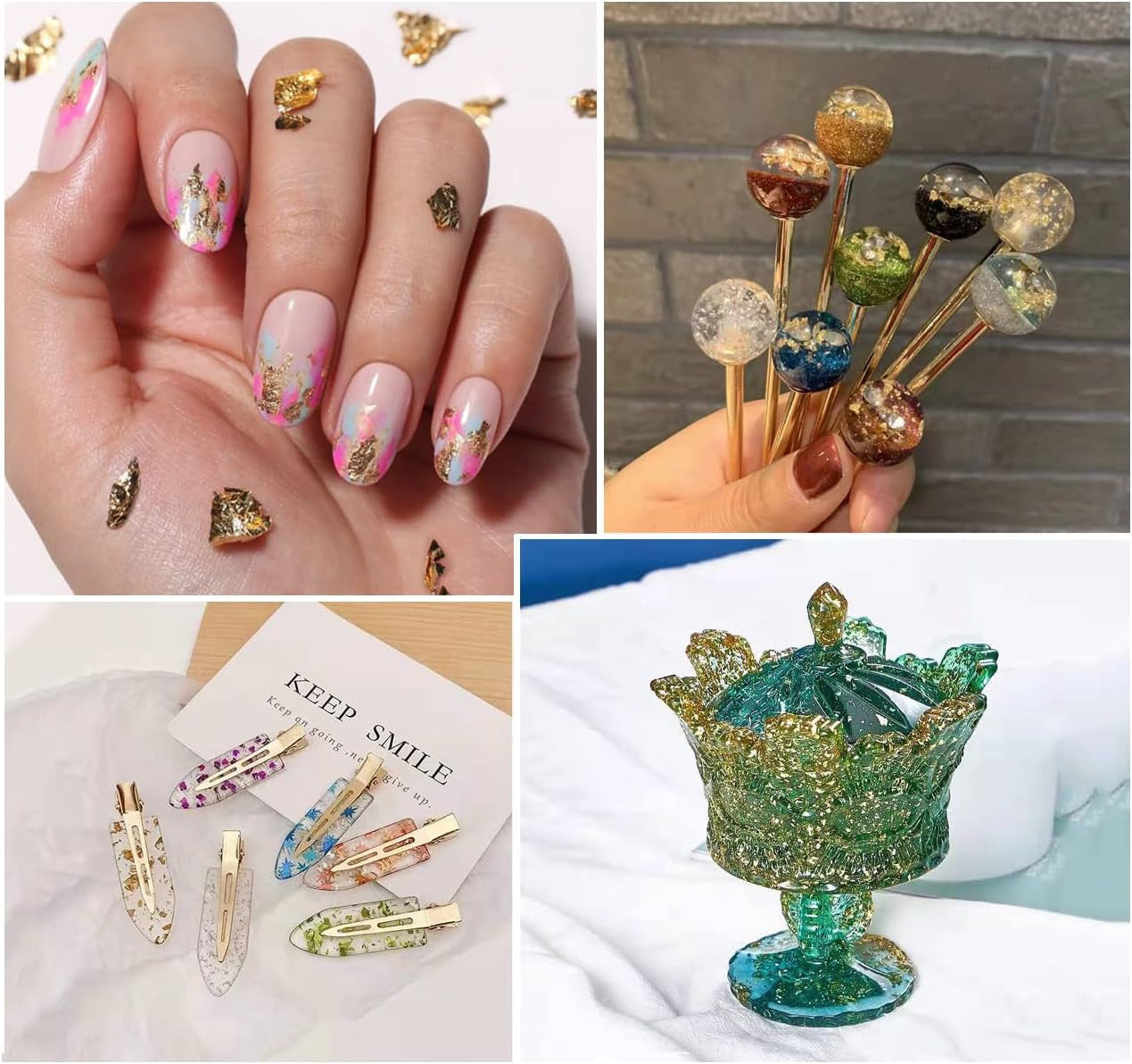 Gold Foil Flakes, 24 Color, Metallic Foil Flakes, Gilding Flakes, Gold Leaf Flakes, Gold Flakes for Resin, Nails, Painting, Crafts