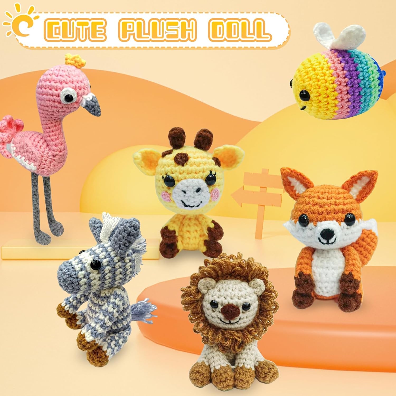 6Pcs Crochet Kit for Beginners, 2024 DIY Craft for Adults and Kids, Great Gift for Crochet Lovers, Crochet Animal Kits with Step by Step Videos,Yarn,Crochet Hook,Birthday Gift, Holiday Gift