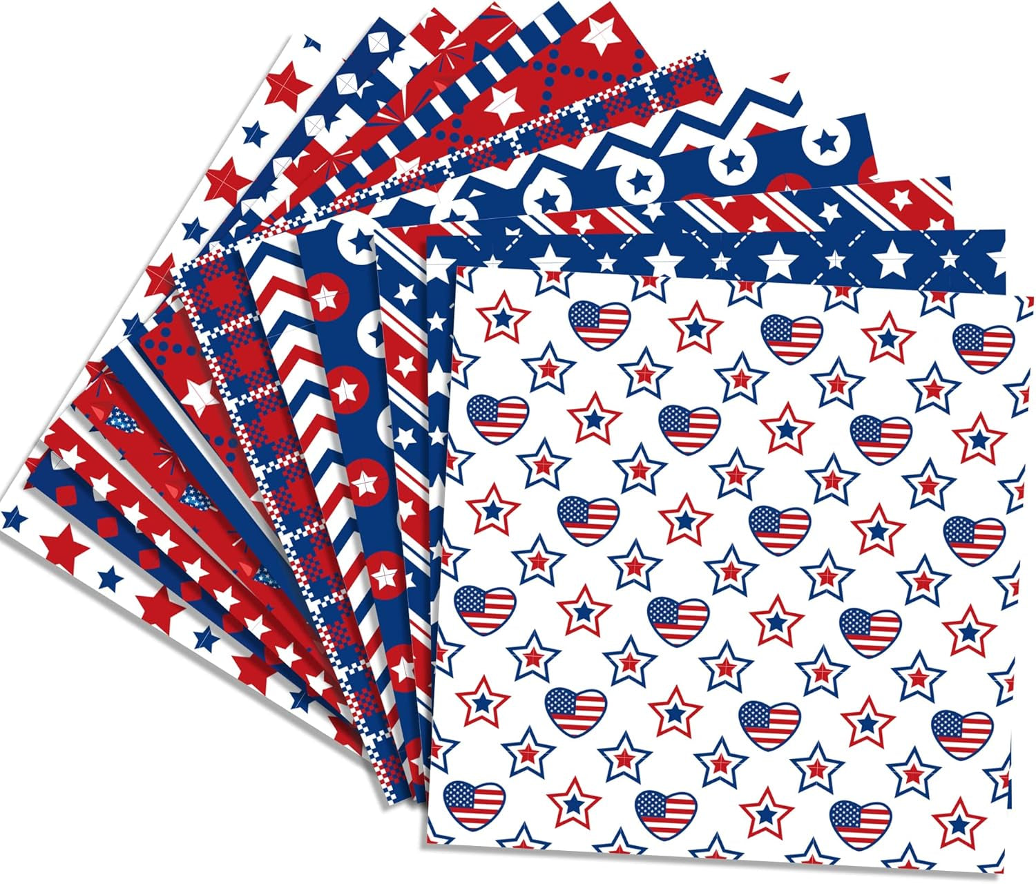 24Sheets Patriotic Pattern Paper 4Th of July Double-Sided Red Blue White Star Scrapbook Paper for Independence Day for Card Making Photo Album Crafts, 11.8&#39;&#39; X 11.8&#39;&#39; (Classic)