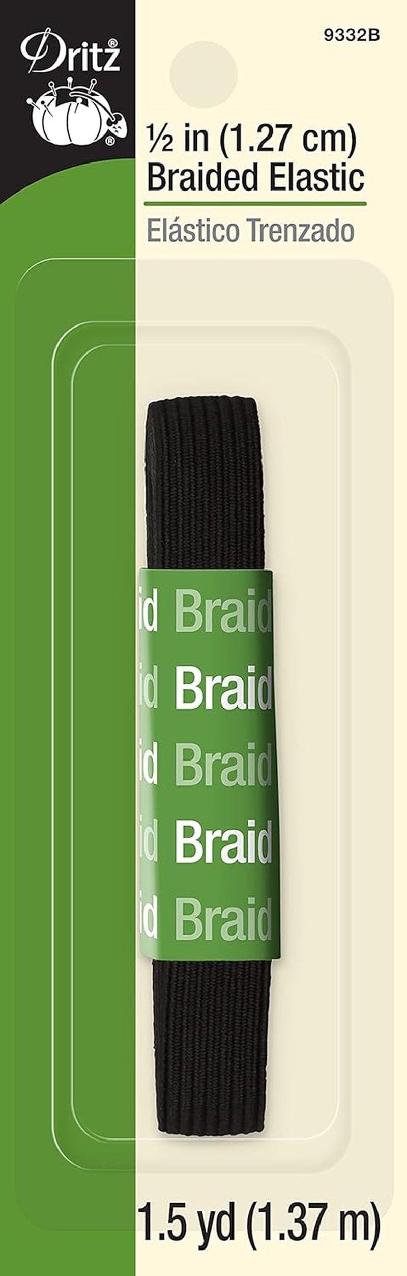 X, Black Braided Elastic, 1/2-Inch by 1-1/2-Yard