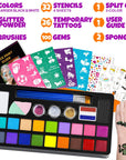 Face Painting Kit for Kids - 20 Colors Water Based Non Toxic Face Paint Kit, Professional Face Paint for Kids with Stencils & Brushes - Parties, Birthdays, Halloween Face Body Makeup Kit