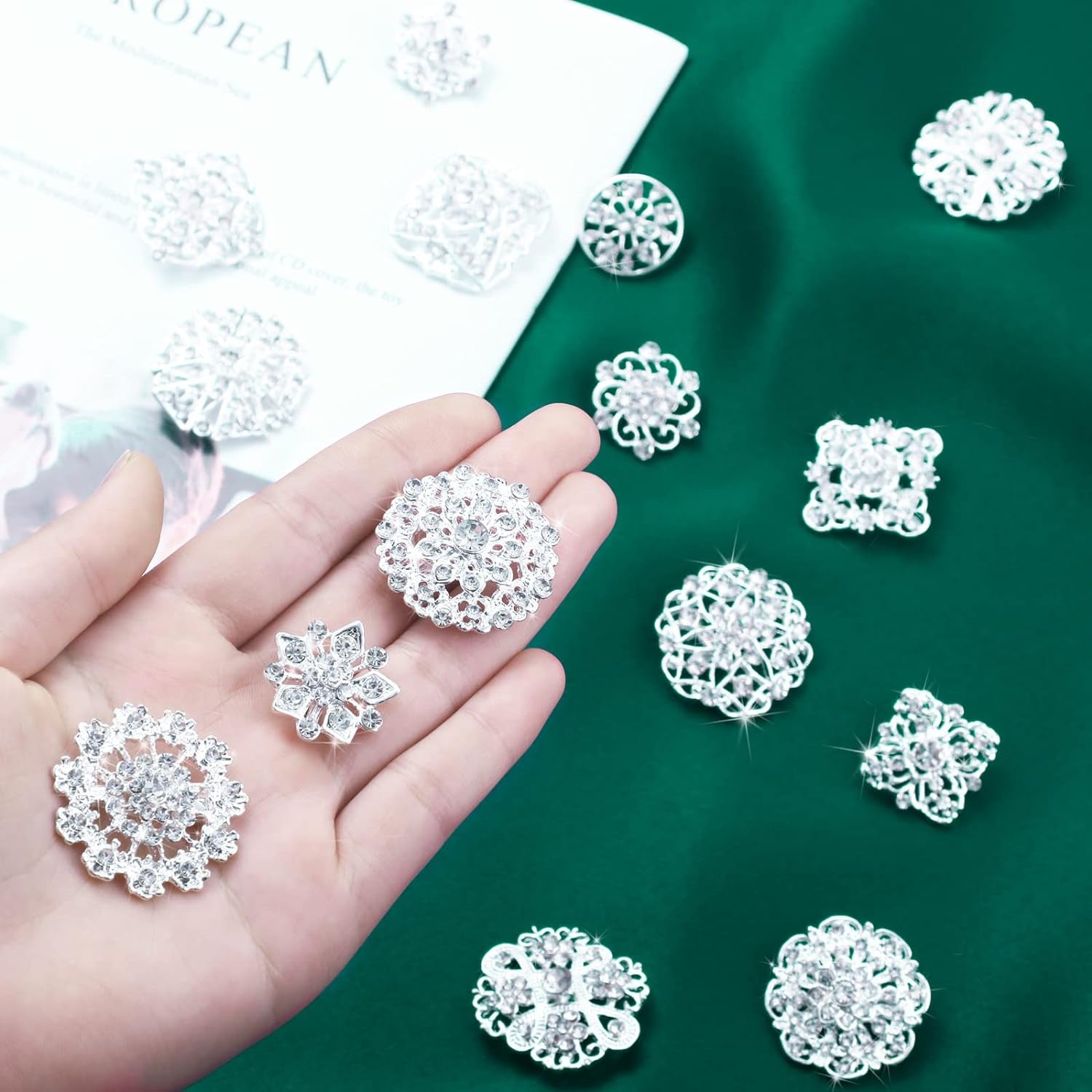 36 Pieces Clear Rhinestone Brooches for Crafts Crystal Flower Brooch Pins with Rhinestones Sliver Bulk Brooches Jewelry for Woman Flower Lapel Badge Pins DIY Wedding Bouquet Broaches Kit