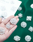 36 Pieces Clear Rhinestone Brooches for Crafts Crystal Flower Brooch Pins with Rhinestones Sliver Bulk Brooches Jewelry for Woman Flower Lapel Badge Pins DIY Wedding Bouquet Broaches Kit