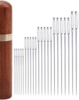 25Pieces Hand Sewing Big Eye Needles Sharp Needle，With Solid Wood Needle Case For