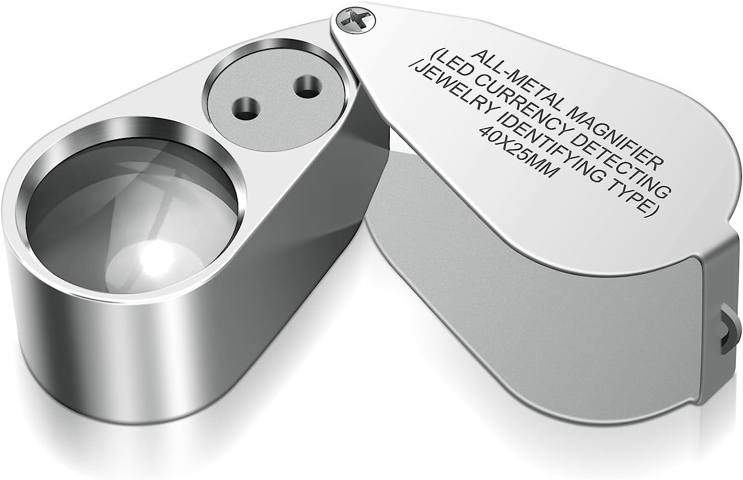 40X Jewelers Loupe Magnifier Magnifying Glasses, LED/UV Illuminated Jewelry Loop Pocket Folding Magnifying Glass with Metal Construction for Close Work, Gardening, Kids, Stamp, Rock Collecting
