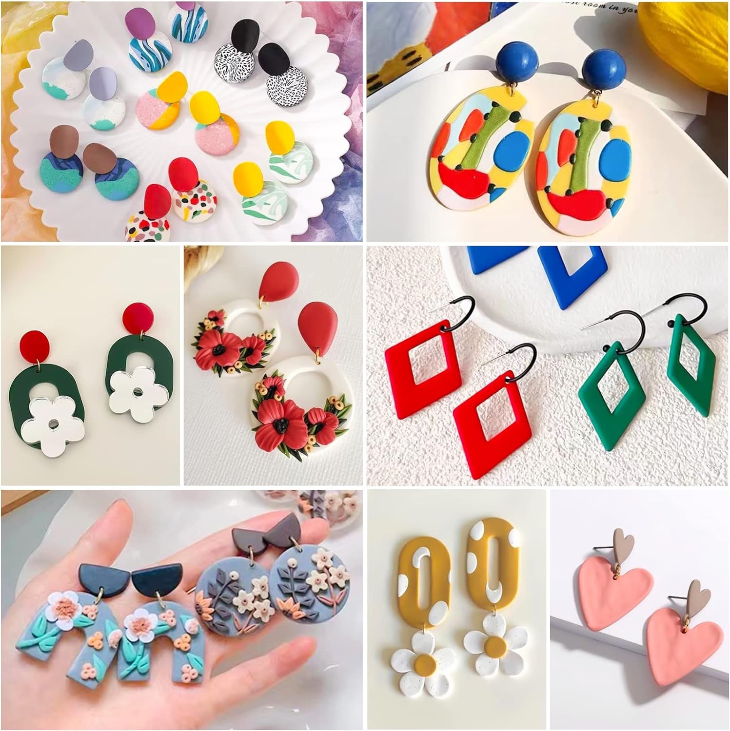 Polymer Clay Earring Making Kit- 30 Clay Earring Cutters, 24 Color Polymer Clay, 8 Circle Cutters, Rollers, B7000 Glue, 640 PCS Earring Making Tools Accessories for Jewelry DIY (Instructions Include)