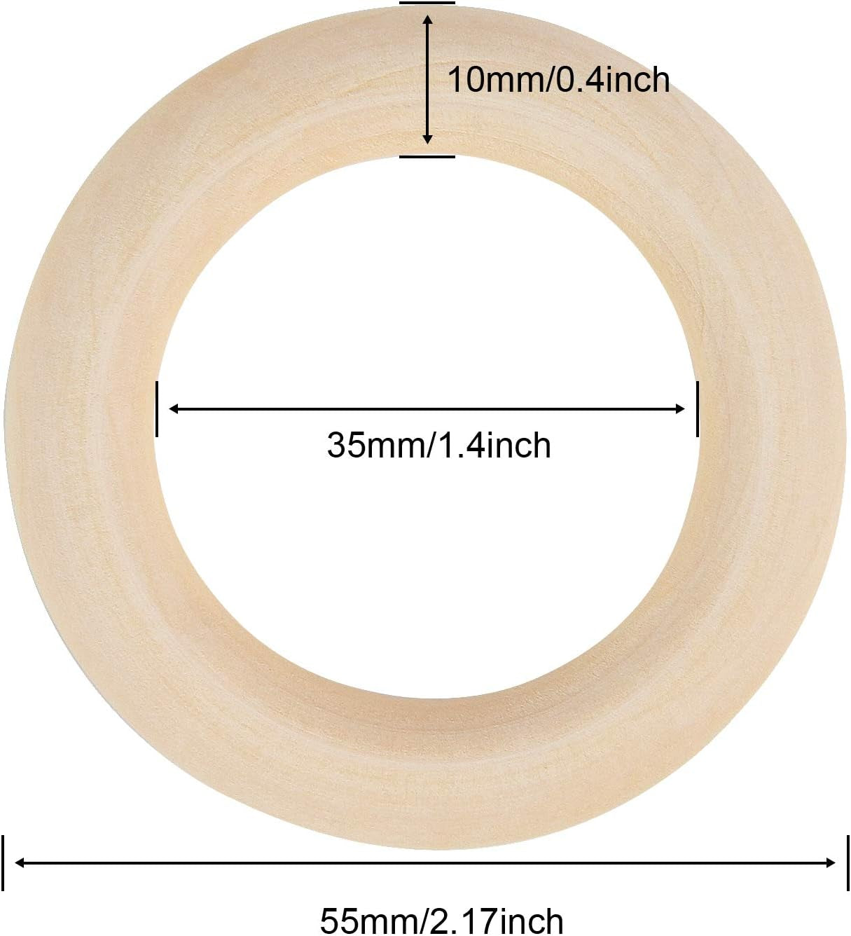 30 Pcs Wooden Rings, Macrame Wooden Rings, Natural Unfinished Solid Wood Rings for DIY Craft Pendant Connectors Jewelry Making (55 Mm)