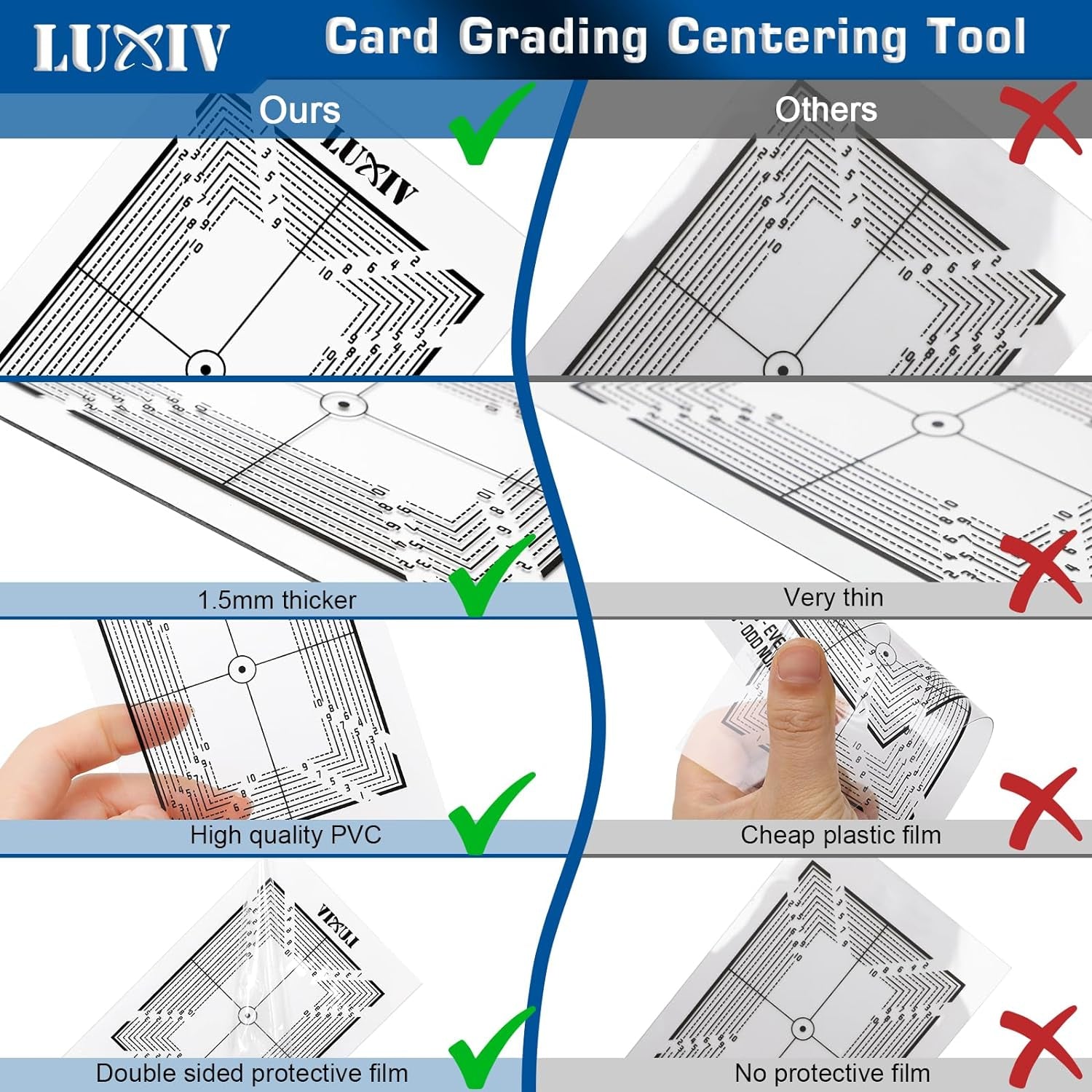 Card Grading Centering Tool Kit, Card Center Tool with 30X Magnifying Tool, 2 Pcs Clean Cloth, Centering Guide Card Tools