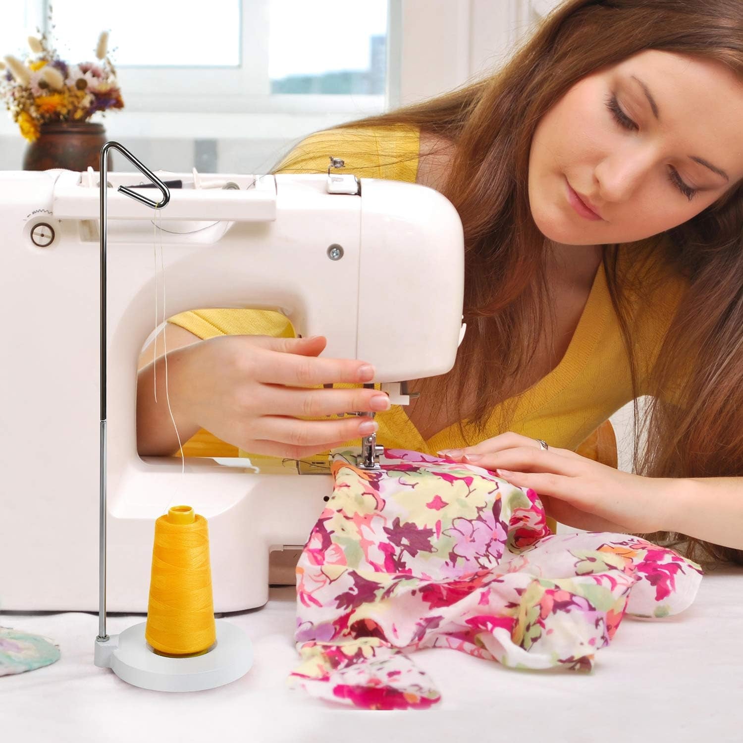 Heavy Duty Single Cone or Spool Thread Stand - Cast Iron Metal Stand - White Single Cone Embroidery Thread Holder - Fits All Threads for Sewing Embroidery Serger