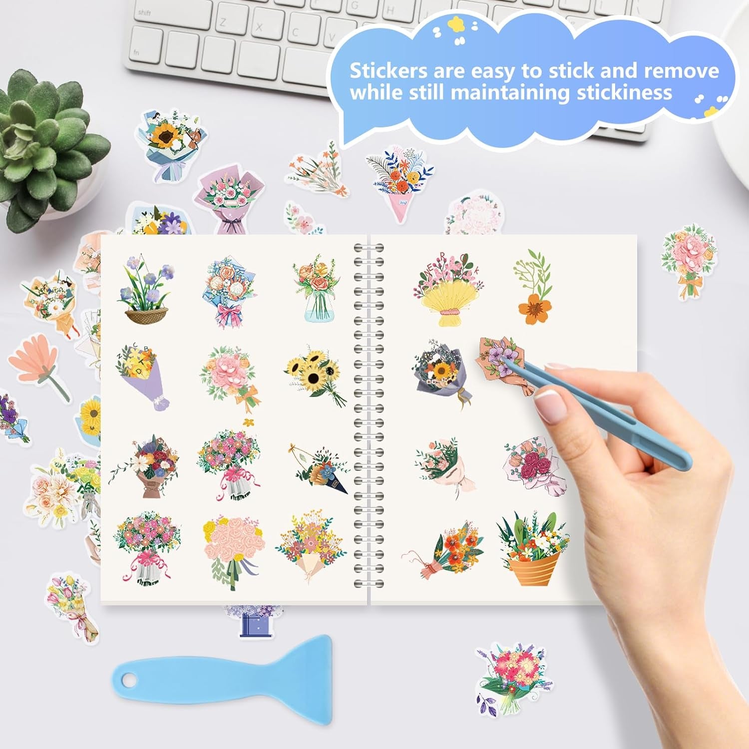 Reusable Sticker Book Collecting Album A5 Size 80 Sheets Sticker Collection Storage Book for Adults Release Paper Sticker Saver Holder Book with Tools (Purple)
