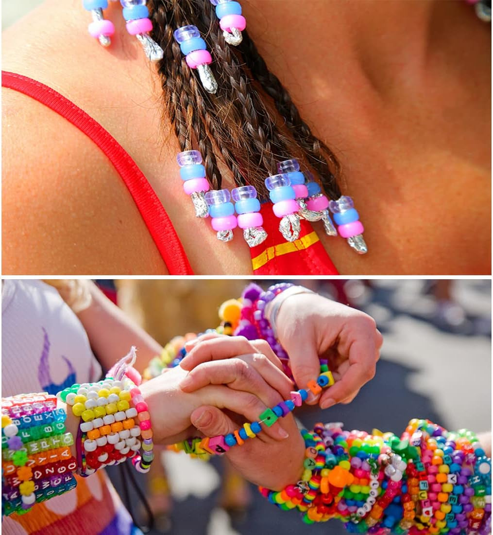 3430Pcs Pony Beads for Bracelets Making Kit, 44 Colors 2400Pcs Kandi Bracelet Kit with 720Pcs Letter Beads and 300Pcs Smiley Face Beads, Large Hole Beads for Jewelry Making, with Elastic Strings