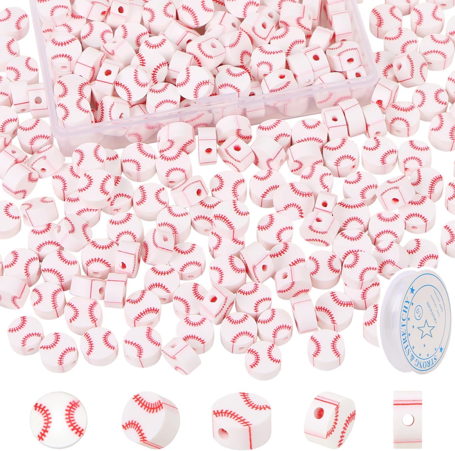 100 Pcs Baseball Beads for Jewelry Making, Sports Polymer Clay Beads Bulk with Box, 10Mm Baseball Softball Beads Charms,Sports Ball Spacer Beads for DIY Crafts Bracelet Yellow