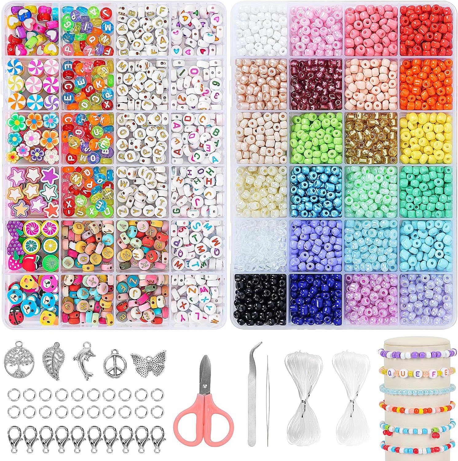 4100Pcs 5Mm Glass Seed Beads Craft Beads Kit and Colorful Letter Beads for Friendship Bracelets Jewelry Making Necklaces and Key Chains, Glass Pony Seed Letter Alphabet DIY Art and Craft