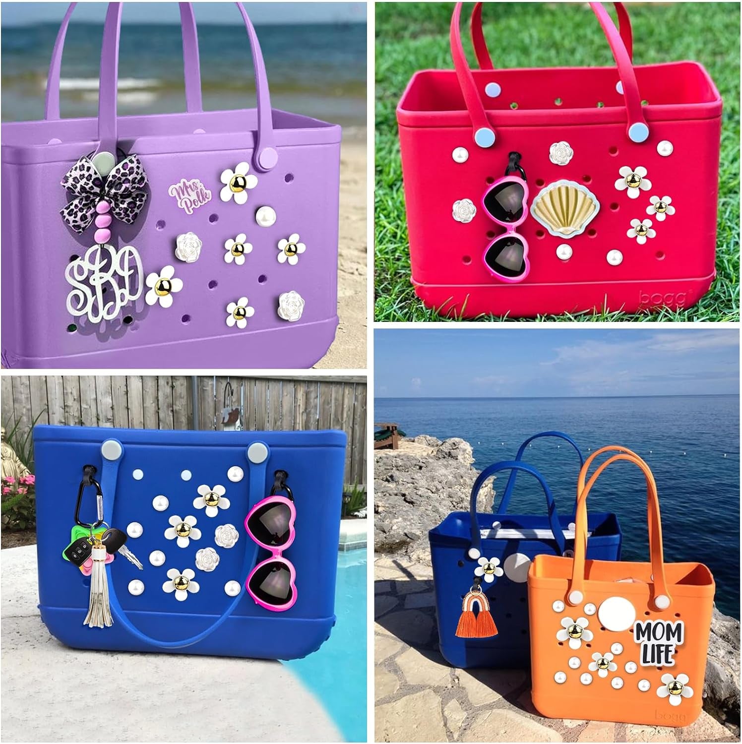 25PCS Flower Charms for Bogg Bag Accessories, Decoration Accessories for Bogg Bag Original All Models, Charms Compatible with Simply Southern Totes, Insert for Beach Tote Bag (A)