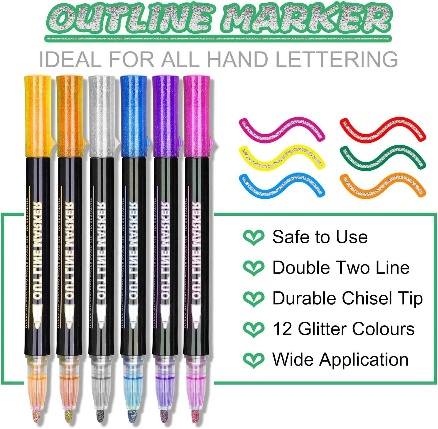 Shimmer Markers Outline Pens, Stocking Stuffers for Kids Teens, Teen Girl Girls Trendy Stuff, 12 Colors Metallic Markers for Drawing, Art Supplies, Arts Crafts, Gifts for 4-12 Year Old Girl