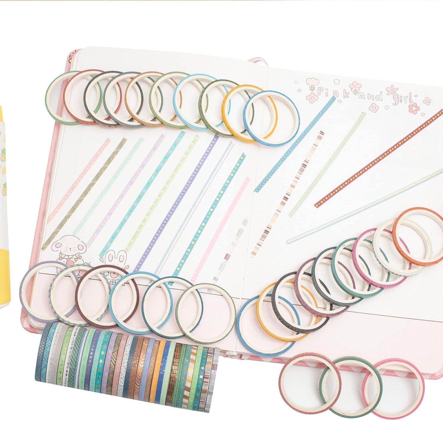 60 Rolls Skinny Washi Tape Set Gold Foil Masking Thin Basic Patterns Decorative Tapes for Arts, DIY Crafts, Journals, Planners, Scrapbook, Wrapping