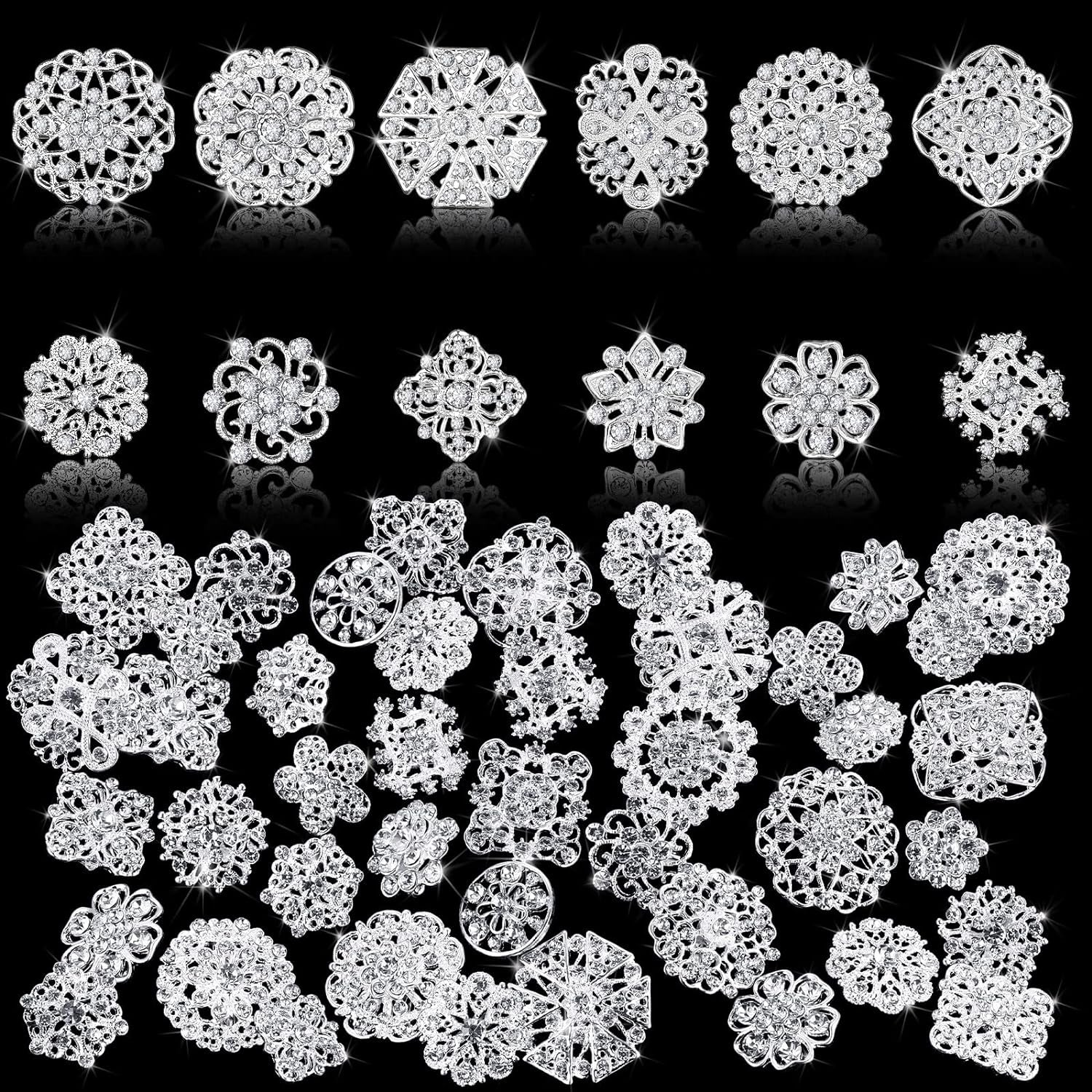 36 Pieces Clear Rhinestone Brooches for Crafts Crystal Flower Brooch Pins with Rhinestones Sliver Bulk Brooches Jewelry for Woman Flower Lapel Badge Pins DIY Wedding Bouquet Broaches Kit