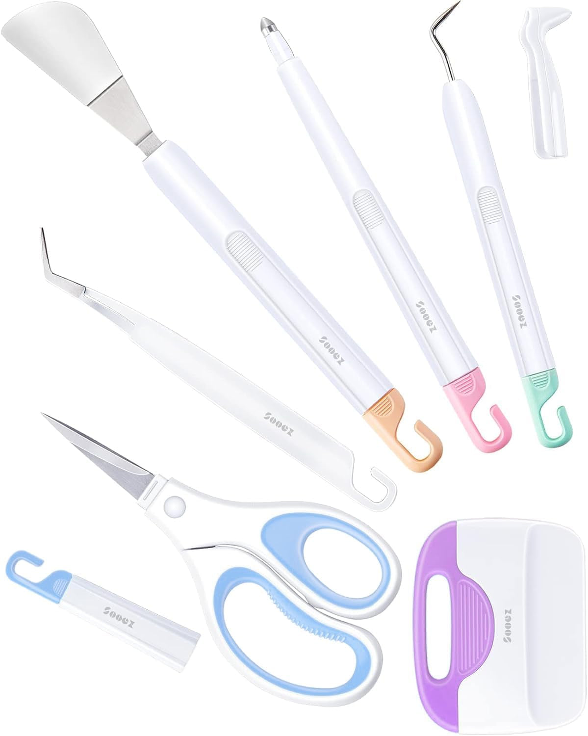 Weeding Tools for Vinyl, 6PCS Basic Tools Set for Cricut, Precision Craft Vinyl Tool Kit, Scoring Stylus/Weeder/, Scraper/Spatula/Tweezers/Scissors for Vinyl,Paper & Iron-On Projects,Colored