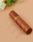 12Pcs Self Threading Needles, 3 Sizes Top Hanging Needles Embroidery Blind Needles Kit with Sandalwood Needle Box Hand Yarn Knitting Stitching Needles for DIY Embroidery Mending Sewing Projects (Gold)