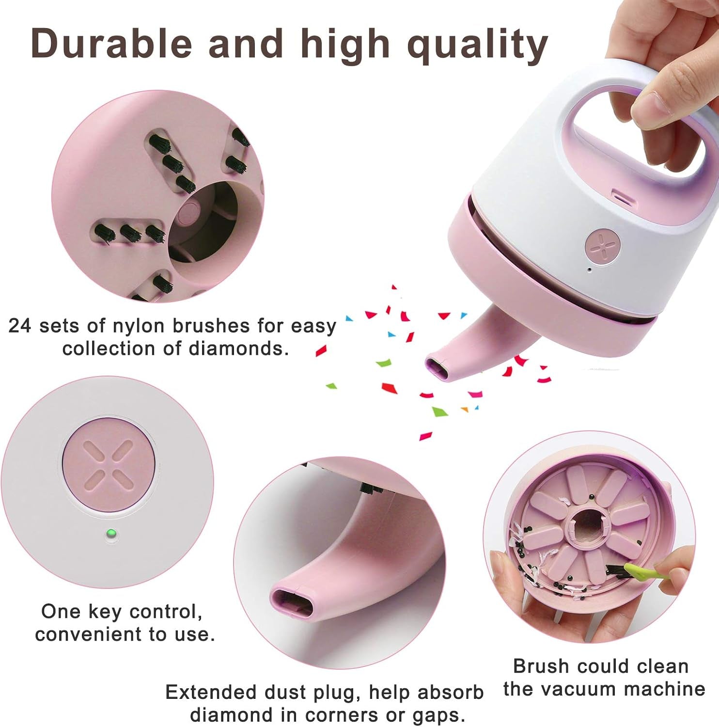 Diamond Painting Tools for Drill Quicker Picker,  Diamond Painting Accessories Tool for Sweep Spilled Diamonds Picker Vacuum Quicker Picker Organizer Spilled Drill with USB Charger, Brush (Pink)