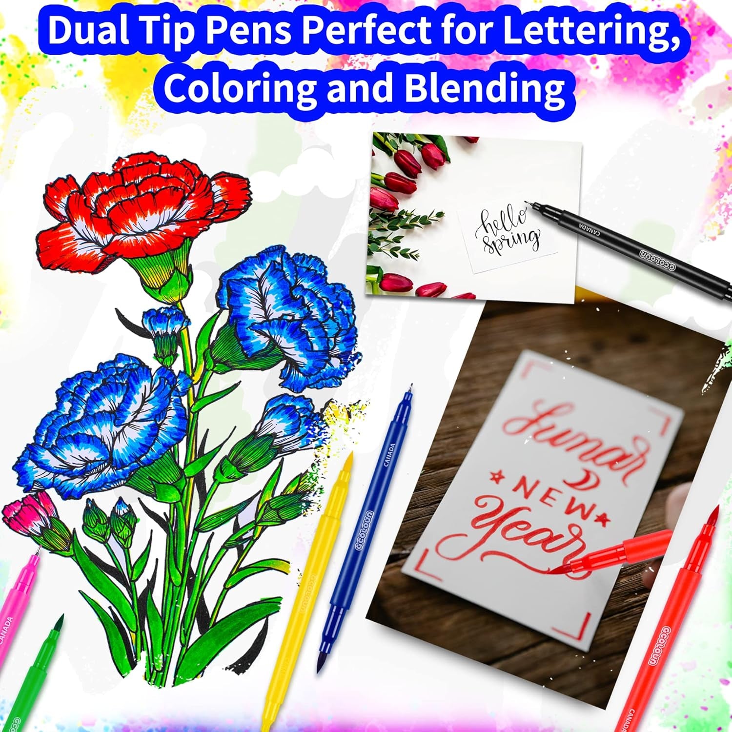 24 Colors Watercolor Paint Markers, Dual Tip Coloring Paint Markers Set Brush Pen and Fine Tip for Kid and Adult Coloring, Painting, Sketching and Drawing, School Supplies and Art Supplies