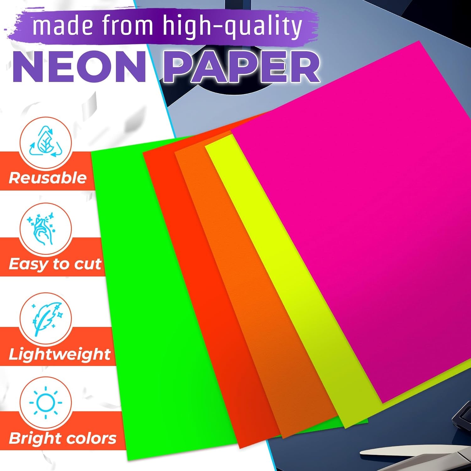 25 Sheets Neon Paper - Glow in the Dark Papers Neon Cardstock DIY Dance Floor Fluorescent Black Light UV Reactive - Neon Party Decorations Cardstock Colored Paper Neon Birthday Party Sheets 5 Colors