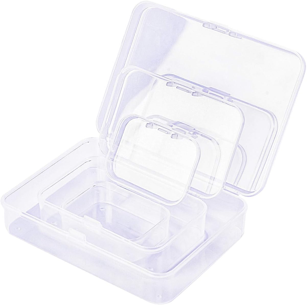 28 Pieces Mixed Sizes Rectangular Empty Mini Plastic Storage Containers with Lids for Small Items and Other Craft Projects (Clear)