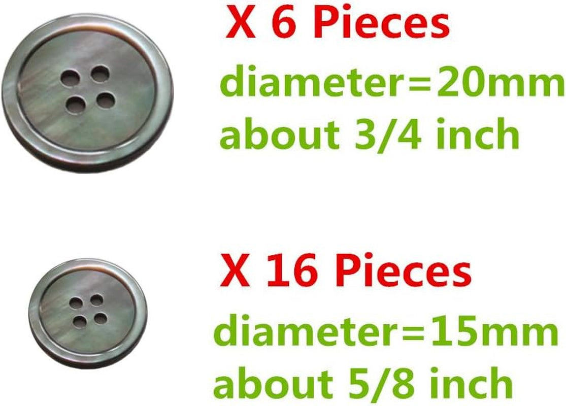 22 Pieces Natural Black Mother of Pearl Blazer Buttons Suit Buttons Set 20Mm 15Mm Genuine Black MOP Buttons Bulk for Men (Black MOP)