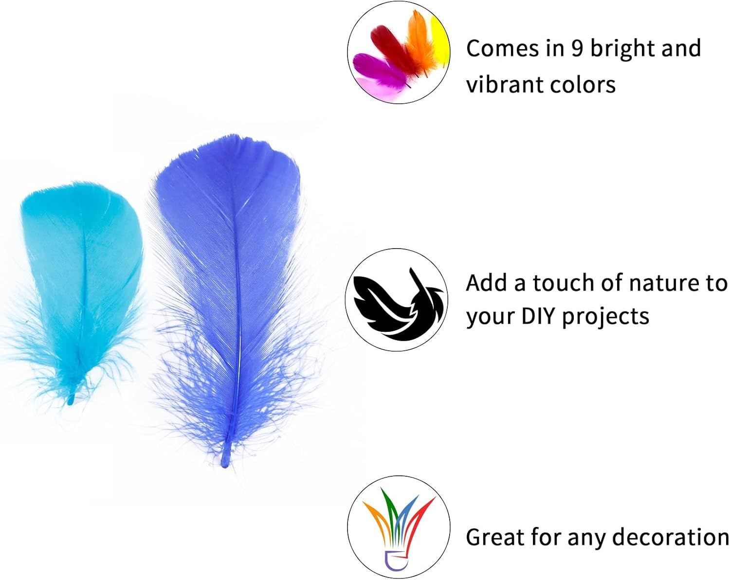 300Pcs Colorful Feathers 3-5 Inches Bulk Feathers Assorted Colors for Crafts DIY, Art Projects, Party Decorations, Dream Catchers