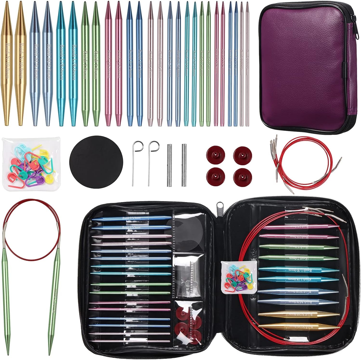 13 Pairs of Interchangeable Circular Knitting Needles Set