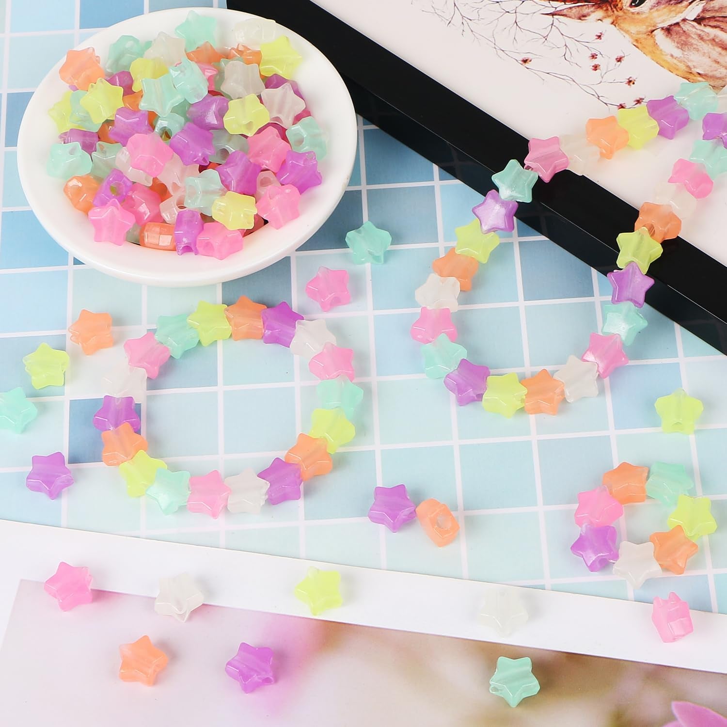 200 Pcs Glow in Dark Star Beads for Jewelry Making, Luminous Star Pony Beads Bulk with Box, 13Mm Star Beads Charms, Glow in Dark Beads for DIY Crafts Bracelet