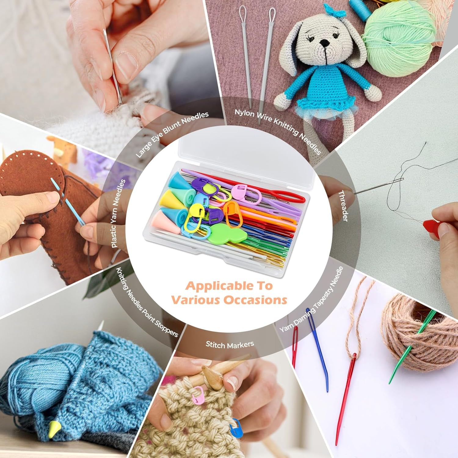 43 Pcs Yarn Needles Set, Assorted Yarn Needles Bent Tapestry Needle Weaving Needle Darning Needles Big Eye Blunt Knitting Needles with Stitch Markers for Knitting Crochet Kit