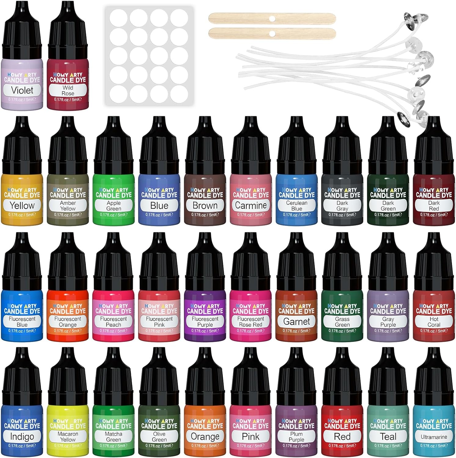Candle Dye - 32 Colors Candle Wax Dye, Highly Concentrated Candle Color Dye, Oil-Based Liquid Candle Dye for Soy Wax, Candle Making - 5Ml Each