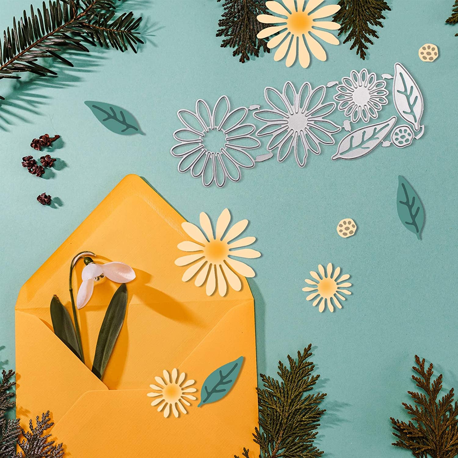 Dailytreasures 5 Set Cutting Dies Stencil, 32Pcs Metal Template Moulds Multi-Shape DIY Craft Embossing Tools for Album Scrapbooking Art & Mother'S Day Card Making(Heart/Square/Round/Butterfly/Flower)