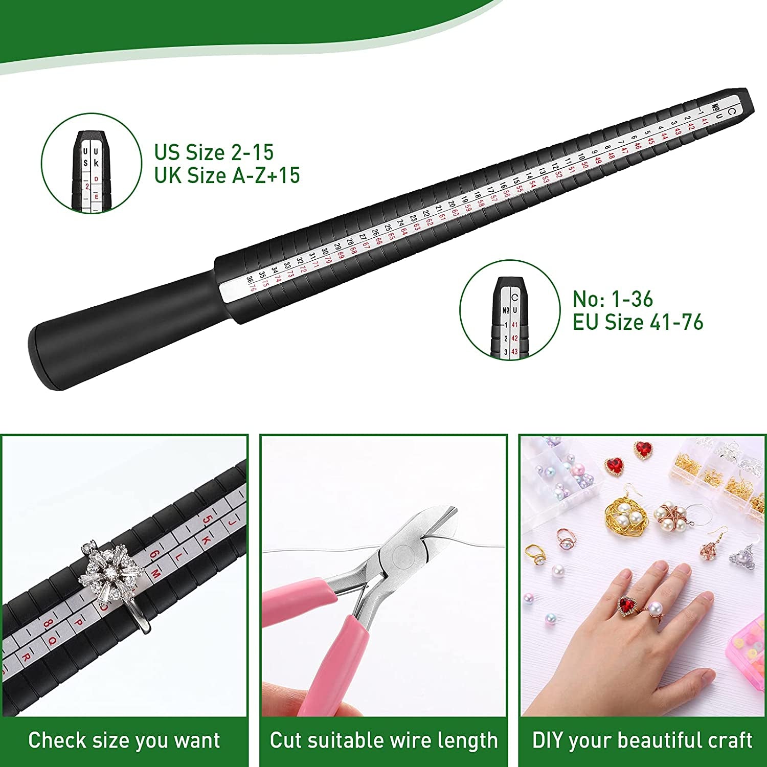 3 Rolls 18/20/22 Gauge Craft Wire for Jewelry Making Aluminum Wire with Ring Sizer Pliers for Jewelry Making(Silver)