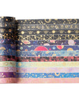 Skinny Galaxy Washi Tape Set 30 Rolls Gold Foil Decorative Starry Space Masking Tapes for Arts, DIY Crafts, Journals, Planners, Scrapbook, Wrapping