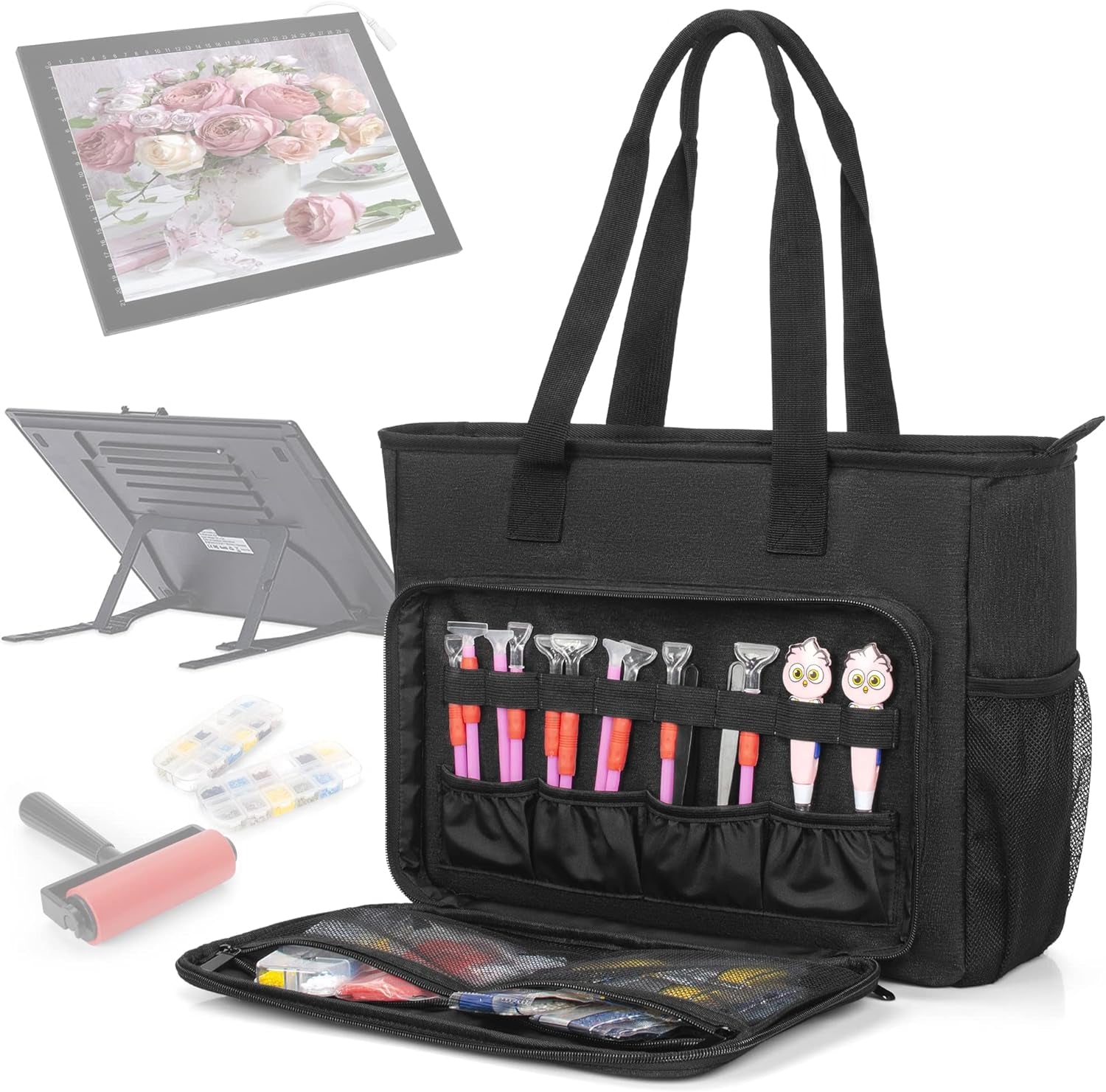 Carrying Bag for Diamond Painting A4 LED Light Pad, Diamond Painting Tools Storage Bag, Embroidery Bag Protective Case for Embroidery Floss and Supplies, 15.4"X12.2"X4.7", Black,Bag Only