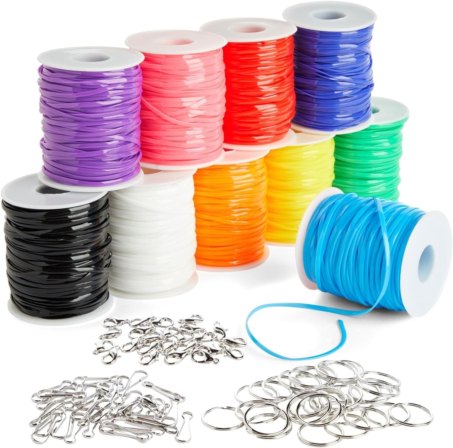 Lanyard String Boondoggle Kit with 10 Rolls (40 Yards Each) for Keychains and Bracelets (100 Total Pieces)