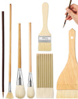 9 Pcs Pottery Glaze Brushes Ceramic Brushes Set Different Shapes Glaze Brushes for Pottery Acrylic Watercolor Wool Bristle Art Paintbrush Sets for Painting Artists Rock Students Adults Kids