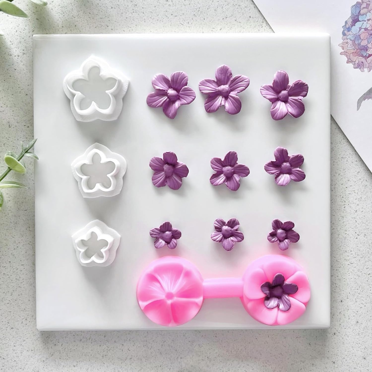 Flower Petal Clay Cutters - Flower Polymer Clay Cutters for Earrings Making, 3Pcs Clay Cutters with 1Pcs Petal Press Polymer Clay Mold, Clay Cutters for Polymer Clay Jewelry Making