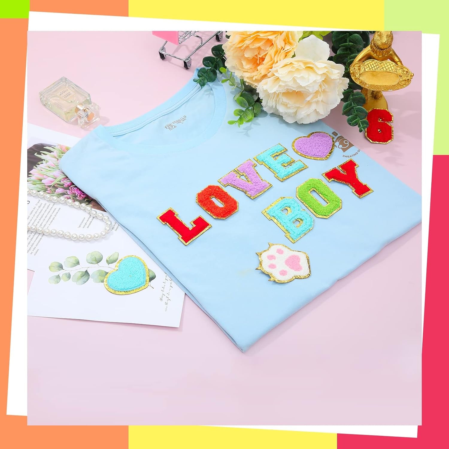 76 Piece Self Adhesive Chenille Letters Patches Cute Chenille Embroidered Patches Letter Patches Number Patches Sticker for DIY Jackets Clothing Patches Mobile Phone Backpacks Hat (Colorful, Classic)